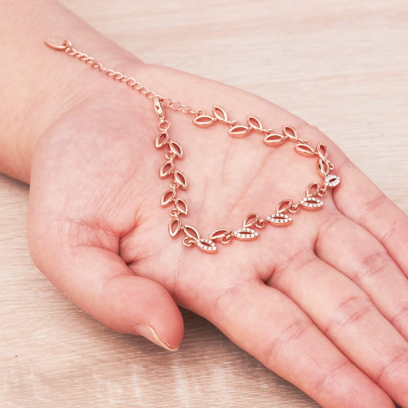 Philip Jones Rose Gold Plated Leaf Bracelet Created with Crystals