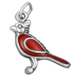 Wholesale Charms Red Enamel Cardinal Bird Christmas 3D 925 Solid Sterling Silver Charm DIY Crafting