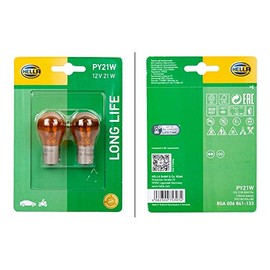 HELLA 8GA 006 841-133 Bulb - PY21W - Long Life up to 3x longer lifetime - 12V - 21W - Socket Type: BAU15d - Blister - Quantity: 2