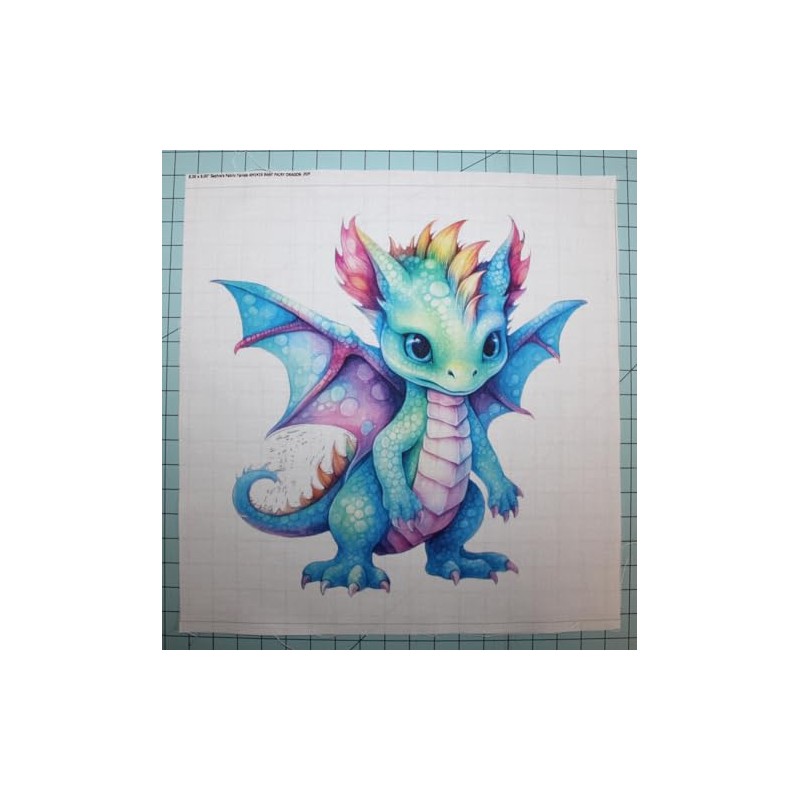 Fabric Panel 14"x14" Baby Dragon 100% Cotton Quilting Panel Square