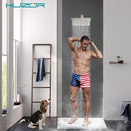 Kuzor 1Pc 304 Stainless Steel Shower Head with Valve, Shower Faucet Set Single Function, Shower Trim Kit with Brass Valve and Rotatable 8 Inch Square Shower Head - Brushed Nickel