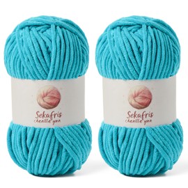2 Pack Chunky Chenille Yarn for Crocheting, Baby Yarn for Crocheting Soft Blanket, 174.9 yds /7 oz Crochet Yarn, Bulky 5 Amigurumi Yarns, Fluffy Velvet Yarns for Knitting Crafts (2 Lake Blue)