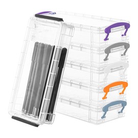 MoYouno 6 Pack Plastic Pencil Boxs,Stackable Clear Pencil Storage with Snap Tight Lid,Large Capacity,Multifunctional Storage,for Watercolor Pen, Drawing Tools,Office Supplies (Multicolored)