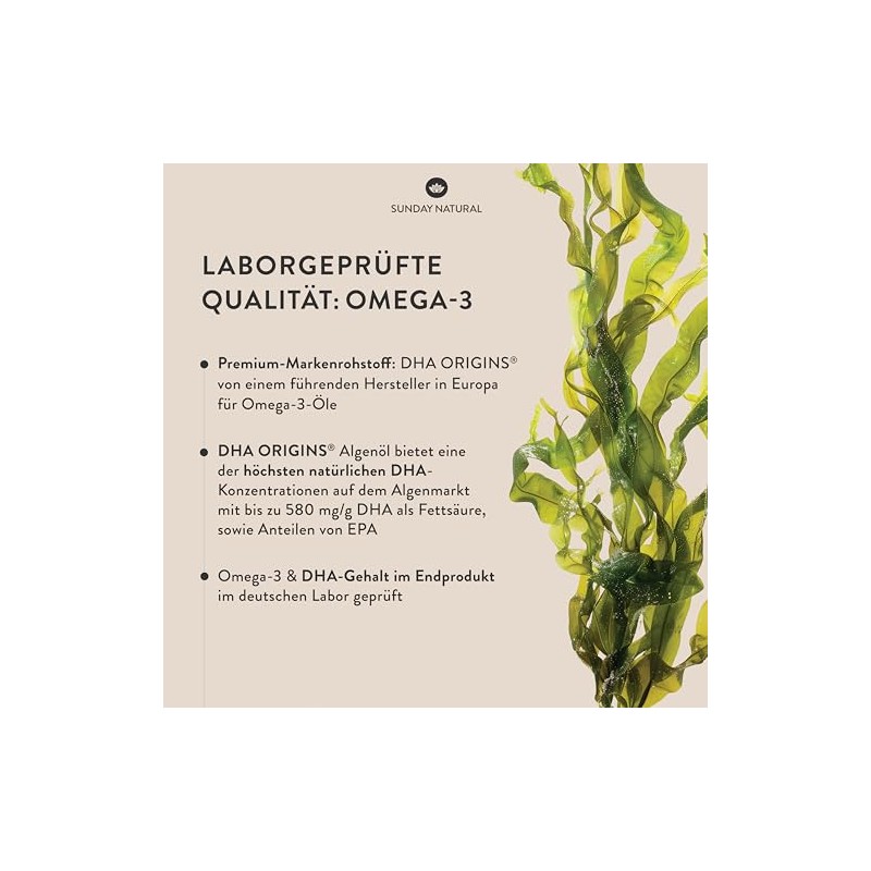 SUNDAY NATURAL DHA Omega 3 Algae Oil Vegan - High
