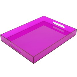 Large Acrylic Serving Tray Decorative Ottoman Coffee Table Tray with Handles Decor Food Tea Fruit Dinner Snack Appetizer Lunch Dessert Drink Eating for Bar Kitchen Party, 17x13 Inches, Purple