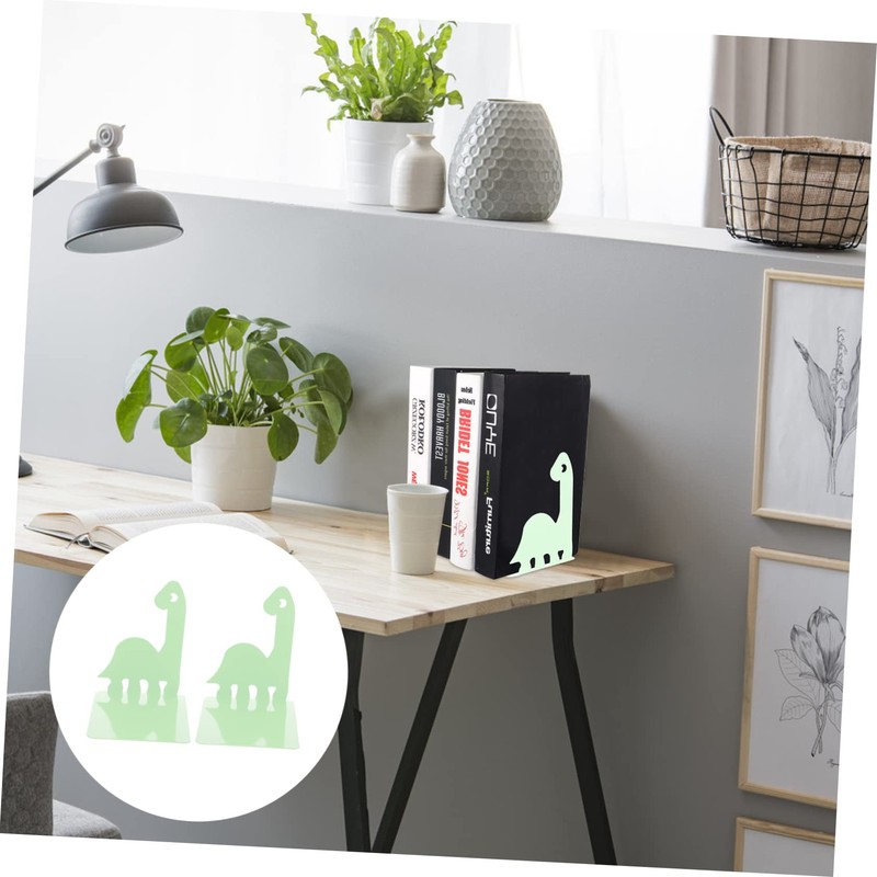 STOBOK Dinosaur Metal Bookends - Children's Bookshelf Table Top Shelf