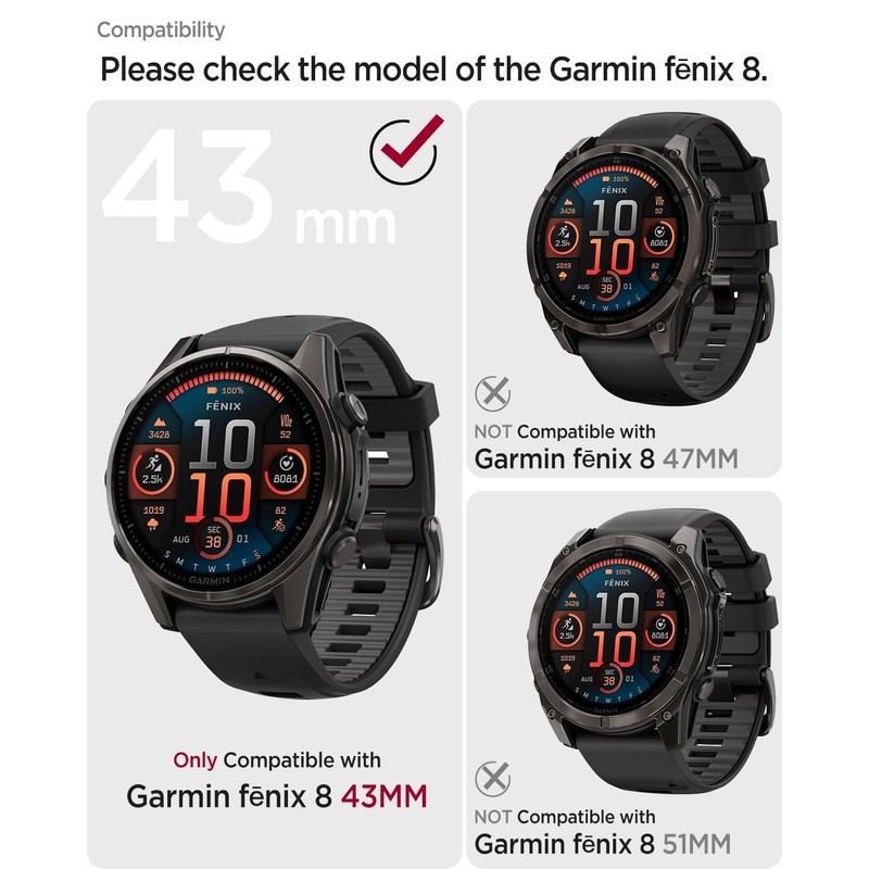 Miimall Rugged Case Compatible for Garmin Fenix 8 43mm Cover,Shockproof