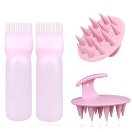 Hair Oil Applicator,Granmagazz Sets of 2 Root Comb Applicator Bottle with Shampoo Brush, Root Comb Applicator Bottle and Scalp Massager Shampoo Brush Hair Coloring Dye for Home Salon Comb Applicators
