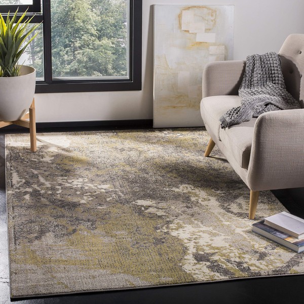 SAFAVIEH Monaco Collection MNC219S Modern Abstract Non-Shedding Living Room Bedroom Area Rug, 5'1" x 7'7", Ivory / Grey