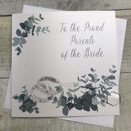 White Cotton Cards To the Proud Parents of the Bride, Sparkly Rings, Wedding Card Hand Finished Card PD4-B,White / Cream,16cm x 16cm