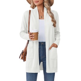 Zeagoo Women Summer Cardigan Sweaters Trendy Open Front Soft Long Sleeve Shrugs Pocket Cardigans Sweater Shackets Fashion Clothes White