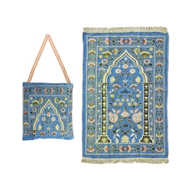 Anlising Muslim Prayer Mat, Islamic Prayer Mat with Carry Bag, Islamic Prayer Mat, Muslim Ramadan Rug, Prayer Mat Set (Blue)