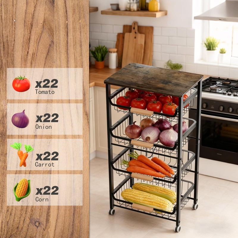 ULIKEUS 5-Tier Utility Kitchen Cart Storage with Pull-Out Baskets and