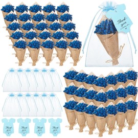 Janinka 48 Pcs Mini Dried Baby Breath Flowers Gift Set with Thanks You Cards Organza Bags Baby Shower Favors for Guests Small Gypsophila Bouquet for Gender Reveal Party Decorations, Blue