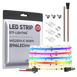 BTF-LIGHTING FCOB SPI RGBWW(3000K) Flexible High Density LED Strip Light COB IC RGBW LED Tape 5M 896LEDs/m DC24V White PCB IP30 NOT Waterproof Chasing Colour(Without Controller and Power Supply)