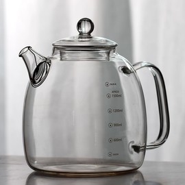 Glass kettle, high borosilicate glass kettle with scale markings, a 2000ml water bottle capacity, suitable for making tea with ice water or boiling water (Panda [Teapot] Glass Lid)