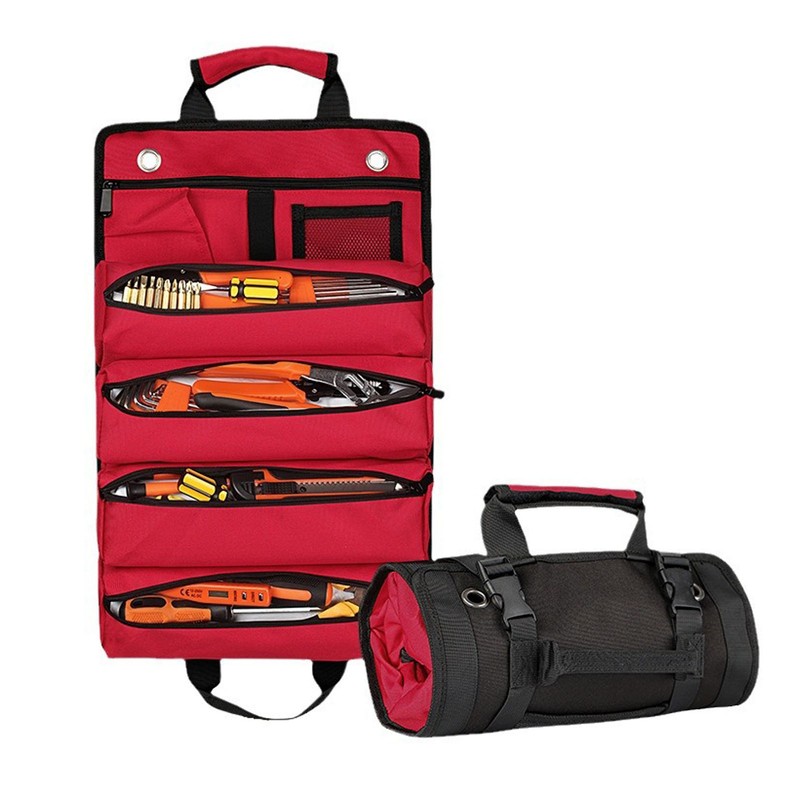 Tool Roll Bag Large Capacity 5 Grids Waterproof Portable Canvas