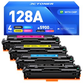 JCTONER 128A Toner Cartridge 4-Pack High Yield Replacement for 128A CE320A CE321A CE322A CE323A Compatible with HP Laserjet Pro Color MFP CM1415fn CM1415fnw CP1525nw CP1525n Printer Black Cyan Yellow Magenta