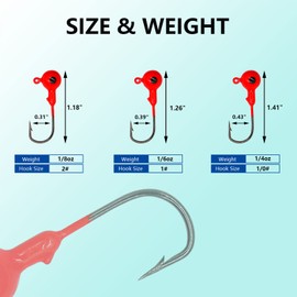 UperUper 50pcs Fishing Jig Heads Set, Red Round Ball Fishing Jig Head Hooks for Saltwater Freshwater Swimbait Bass, 1/8oz 1/6oz 1/4oz 1/19oz