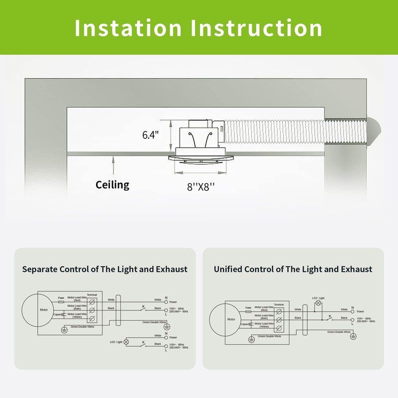 Tolery Bathroom Fan with Light Ceiling Mount Shower Ventilation Exhaust