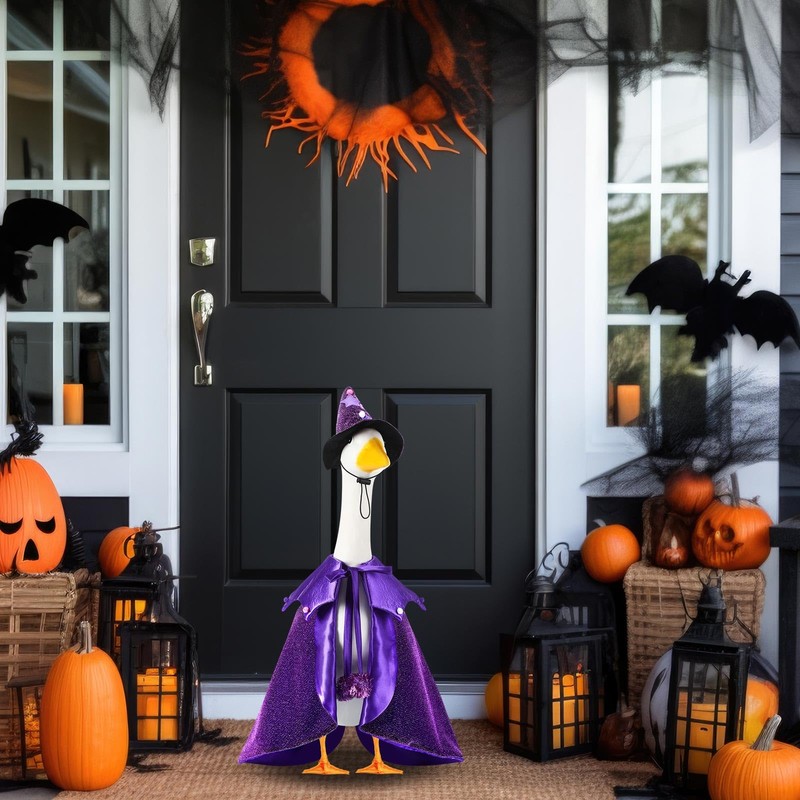 Sunnymove Halloween Witch Porch Goose Outfit with Glitter Witch Hat