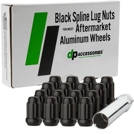 DPAccessories Lug Nuts Compatible with 1998-2002 Toyota Corolla | Black Spline Style | Aftermarket Aluminum Wheels Only | Set of 16 Wheel Nuts & 1 Tool | DTOCOR08A-BK/1