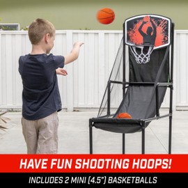 GoSports 2 in 1 Basketball Hoop & Football Toss Target Arcade Game - Indoor & Outdoor Toy Hoop for Kids Ages 3-6 - Includes 2 Basketballs, 2 Footballs, and Pump