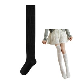 Qzkouma DCD-09 Women's Over Knee Socks, Thin High Socks, Knee High Socks, Loose Socks, Black