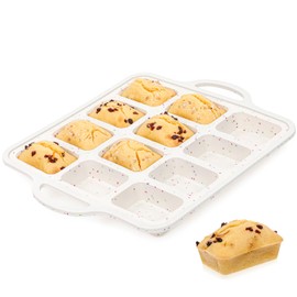 CAKETIME Silicone Mini Loaf Pan with Metal Frame, Mini Bread Loaf Pan 12 Cups for Baking Bread, Brownie, Cornbread, Cheesecake, Soap Nonstick (1 Pack)