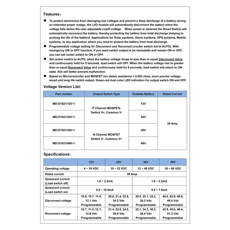 CZH-LABS LVD Low Voltage Disconnect Module. (36V / 30Amp, Black,