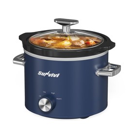 Sunvivipro 2QT Small Slow Cooker with Removable Ceramic Pot, Food Warmer with 3 Heating Settings & Dishwasher Safe Glass Lid, Blue