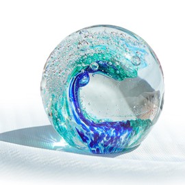 CRUMANCY Ocean Orb Crystal, Hand Blown Glass Figurines Ball Ocean Waves, Paperweight Glass Ball, Home Aquarium Office Décor, for Art Ocean Lovers