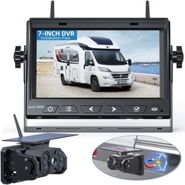 VASTEND Solar Rückfahrkamera Kabellos, Magnetische Rückfahrkamera Funk mit 10000mAh Akk, 7" Drahtlose Rückfahrkamera, IP69 Wasserdichter, DIY Installation, für Wohnwagen, LKW, Auto, Wohnmobil