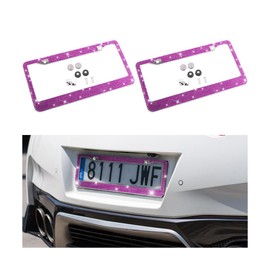 Bling 2PCS Car License Plate Frame, Handcrafted Crystal Stainless Steel License Plate Frame, Sparkly, Durable, Universal Fit, Car Accessories for Girls, Women (Dark Purple)