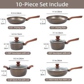 12Pcs Pots and Pans Set, Nonstick Cookware Sets, Non Stick Pots and Pan Set with Frying Pans, Saucepans, Steamer Silicone Shovel Spoon