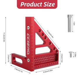 Aluminum Alloy 3D Multi Angle Measuring Ruler,22.5-90 Degree Drawing Line Ruler with Pin,3D Carpenter Square with Degrees Scriber for Woodworking Engineering Construction(Inch)