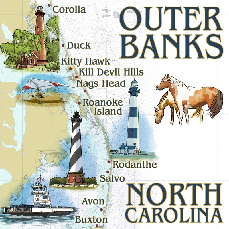 Outer Banks, North Carolina, Nautical Chart (Absorbent Ceramic Coaster, Single,