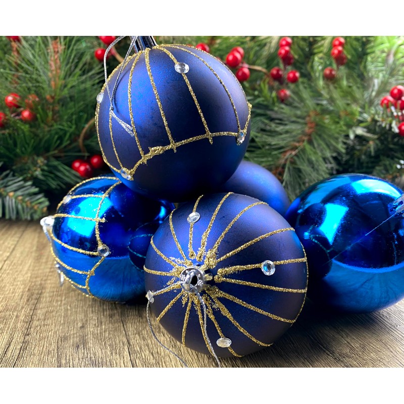 Navy Blue Christmas Baubles Tree Xmas Decorations - Large 8cm