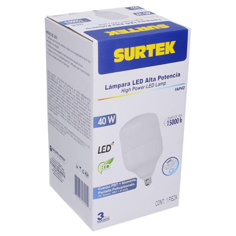 Surtek FAP40 Foco LED de 40W, Base Tipo E27/E28, 3600