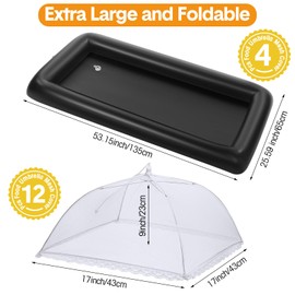 Lewtemi 4 Pcs Inflatable Serving Bars and 12 Pieces Food Umbrella Mesh Cover Collapsible Food Tent Inflatable Cooler with Drain Plug Drink Salad Buffet Tray for Indoor Outdoor Party BBQ Pool (Black)