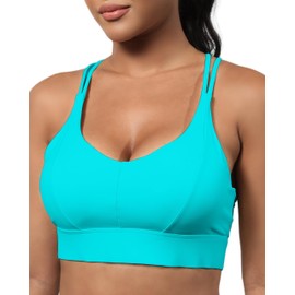 Grace Form Sports Bra for Women Strappy Medium Support Push Up Padded Sports Bra for Running Workout Bra Yoga Bra Neon Blue