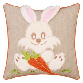 Simhomsen Happy Easter Plush Bunny Throw Pillow Case Cushion Cover,18 x 18 Inch Set of 2, Insert Not Included