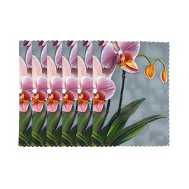 WHJSHOP Blooming Orchids Pattern Placemats Set of 6 - Dining Table Heat Resistant Table Set Mat for Home & Kitchen Decor