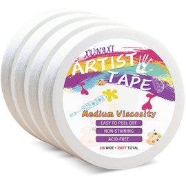 XUNAXI 4 Packs Artist Tape Medium Tack White Art Tape for Watercolor Paper Drafting Art Painting Canvas Framing Acid Free Masking Tape- 1IN Wide 396FT Long Total