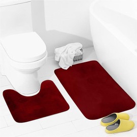 GA COMMUNICATIONS Bathroom Mat Sets 2 Piece Non Slip Washable Microfiber Bath Mat Pedestal Set, Super Soft Toilet Rugs Extra Absorbent Bath Mat 50 x 80cm (Burgundy)