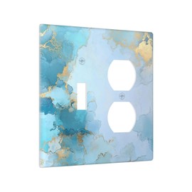 Donecmminery Wallplates Sky Blue Gold Marble Texture 1 Toggle 1 Duplex Switch Plate Electrical Gfci Faceplate Decorative Light Switch Covers For Home Bathroom Decor