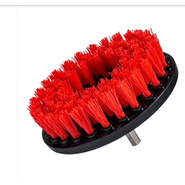 Heavy Duty Power Drill Brush Attachment, Red Stiff Bristle Scrubber Head with Round Design, Black Base, for Deep Cleaning