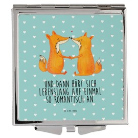 Mr. & Mrs. Panda Handtaschenspiegel quadratisch Füchse Liebe - Geschenk, schminken, Verlobte, Ehemann, Fuchs, Fox, silber, Ehefrau, Ehe, Liebespaar,