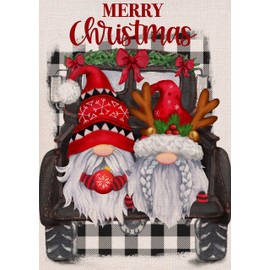 Covido Home Decorative Merry Christmas Santa Gnome Garden Flag, House Yard Xmas Truck Antlers Black Buffalo Plaid Check Outside Decoration, Winter Farmhouse Outdoor Small Flag Decor Double Sided 12x18