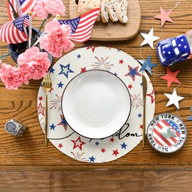 Artoid Mode Patriotic Freedom Stars Round Placemats Set of 4, 14 Inch 4th of July Memorial Day Decoration Washable Round Table Mats for Dining